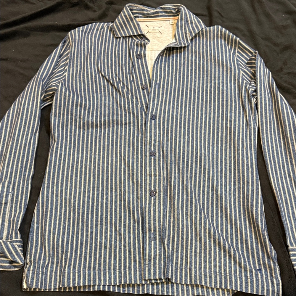 Navy Striped Casual Button Down Shirt